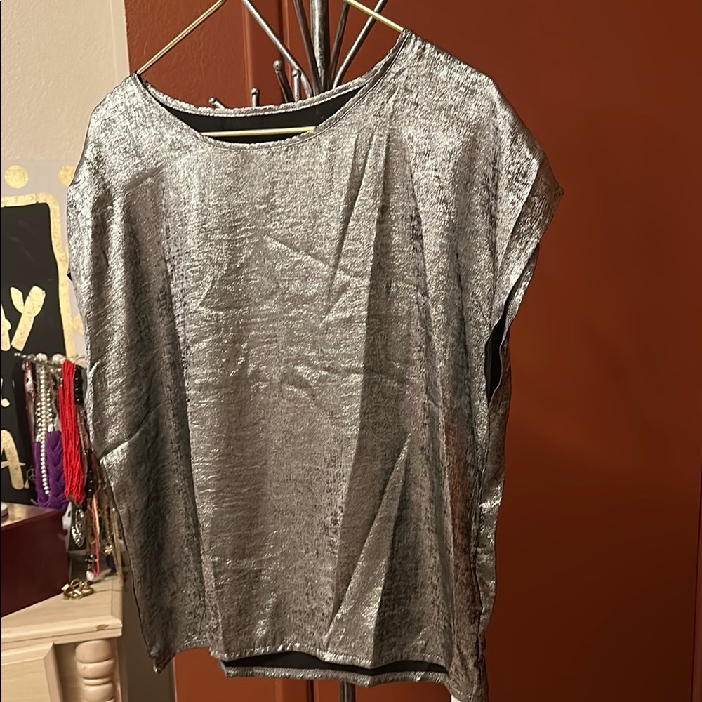 Silver Sequin Oversized Boxy Blouse